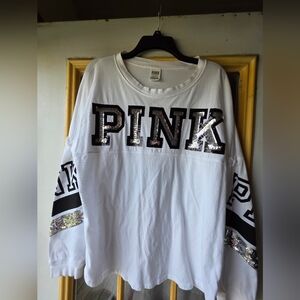 PINK Victoria's Secret White Sequin shirt